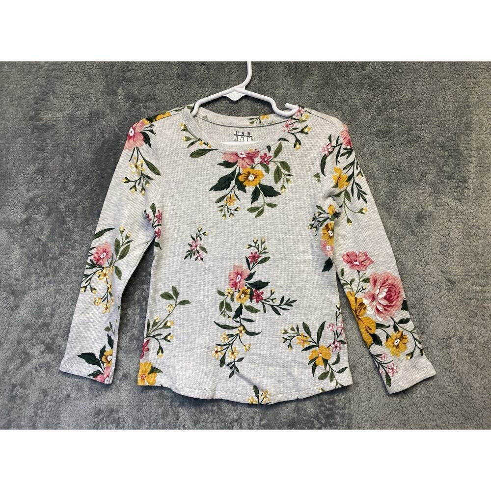 Gap Toddler Girls Gray Flowered Print Long Sleeve Henley Size 3T NWOT